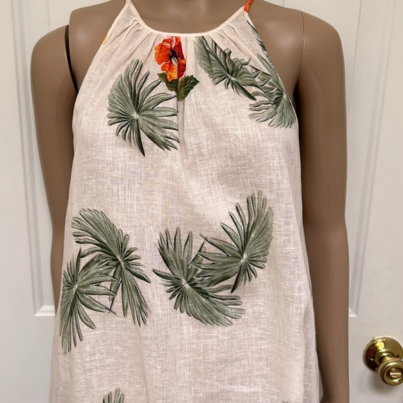 Christine Alcalay Linen Tropical Floral Print Sleeveless Tent Dress Designer M - Picture 2 of 7